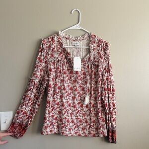 Wonderly Red and White Floral Blouse